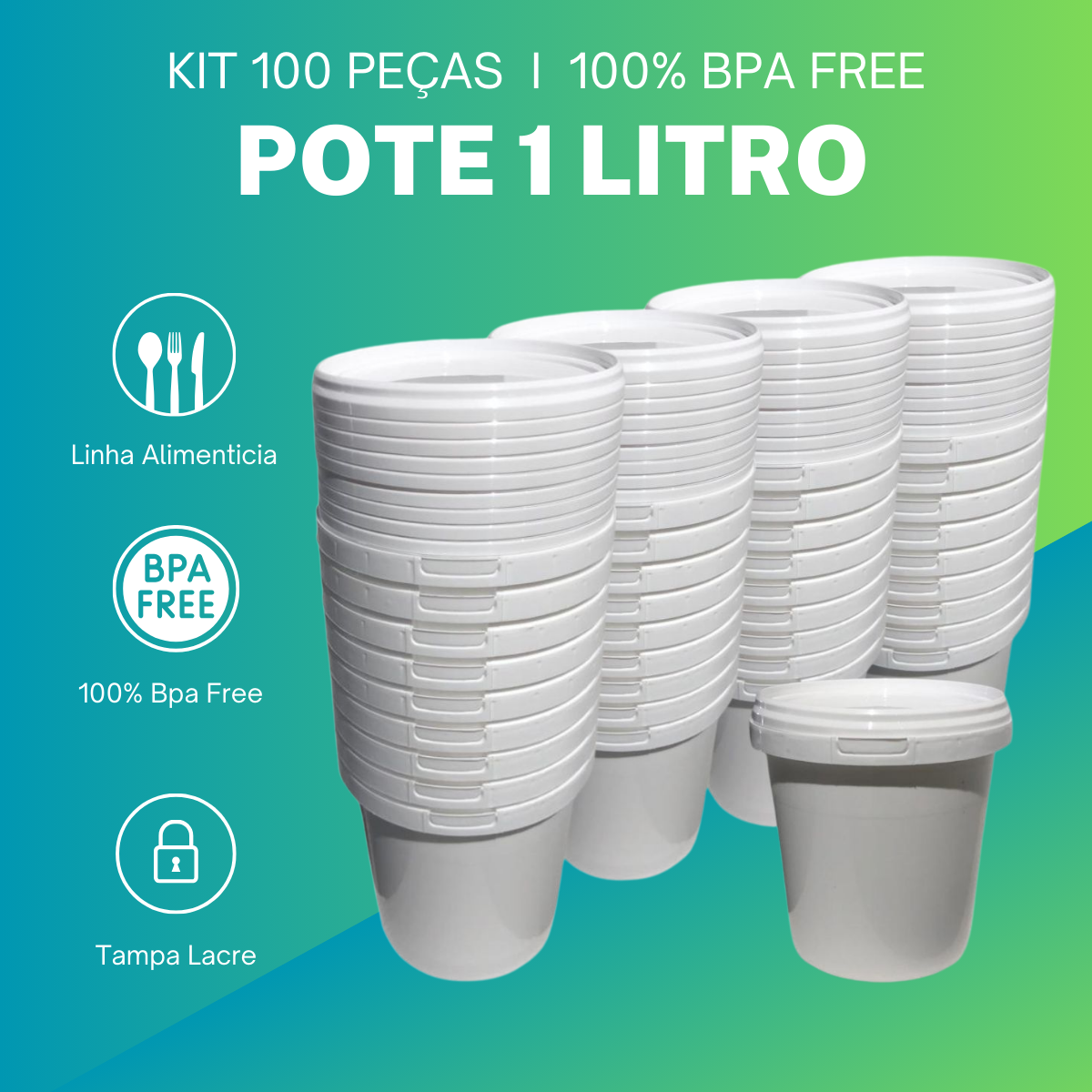 Pote 1 Litro com Tampa Lacre para Alimentos Nastripack