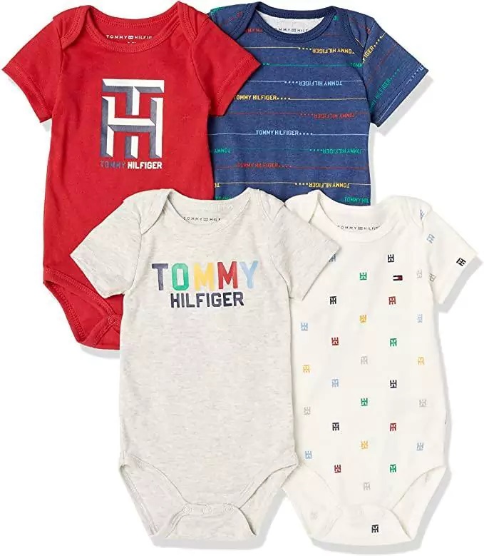 Kit Body Tommy Hilfiger Manga Curta pecas vermelho azul bebe