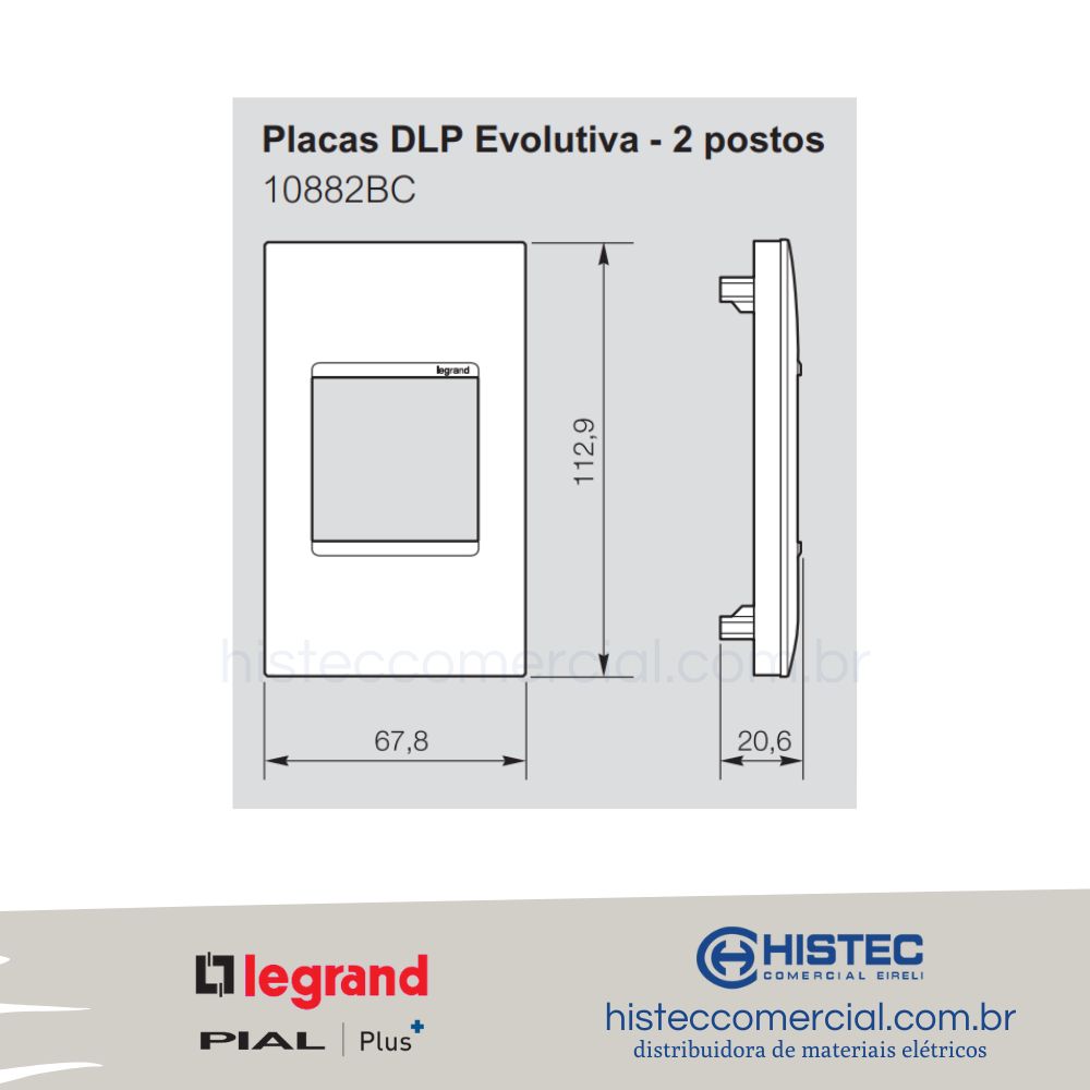 PLACA DLP C SUPORTE 2 POSTOS BR 10882BC PIAL PLUS Histec Comercial Materiais Eletricos
