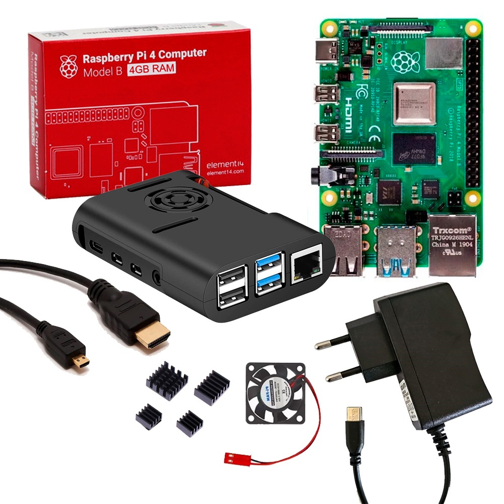 Kit Raspberry Pi 4 4GB Case Cooler Dissipadores Fonte Cabo