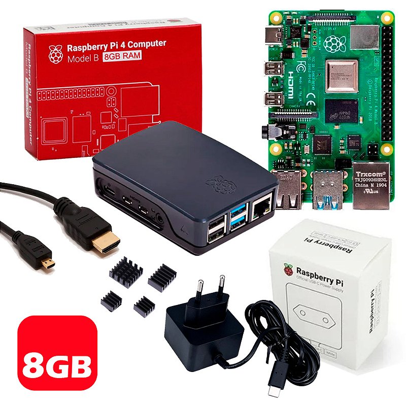 Kit Raspberry Pi 4 8GB Oficial Case Dissipadores Fonte Oficial