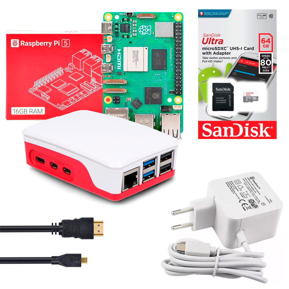 Kit Raspberry Pi 5 16GB Oficial Case Fonte Oficial - Orix Tecnologia
