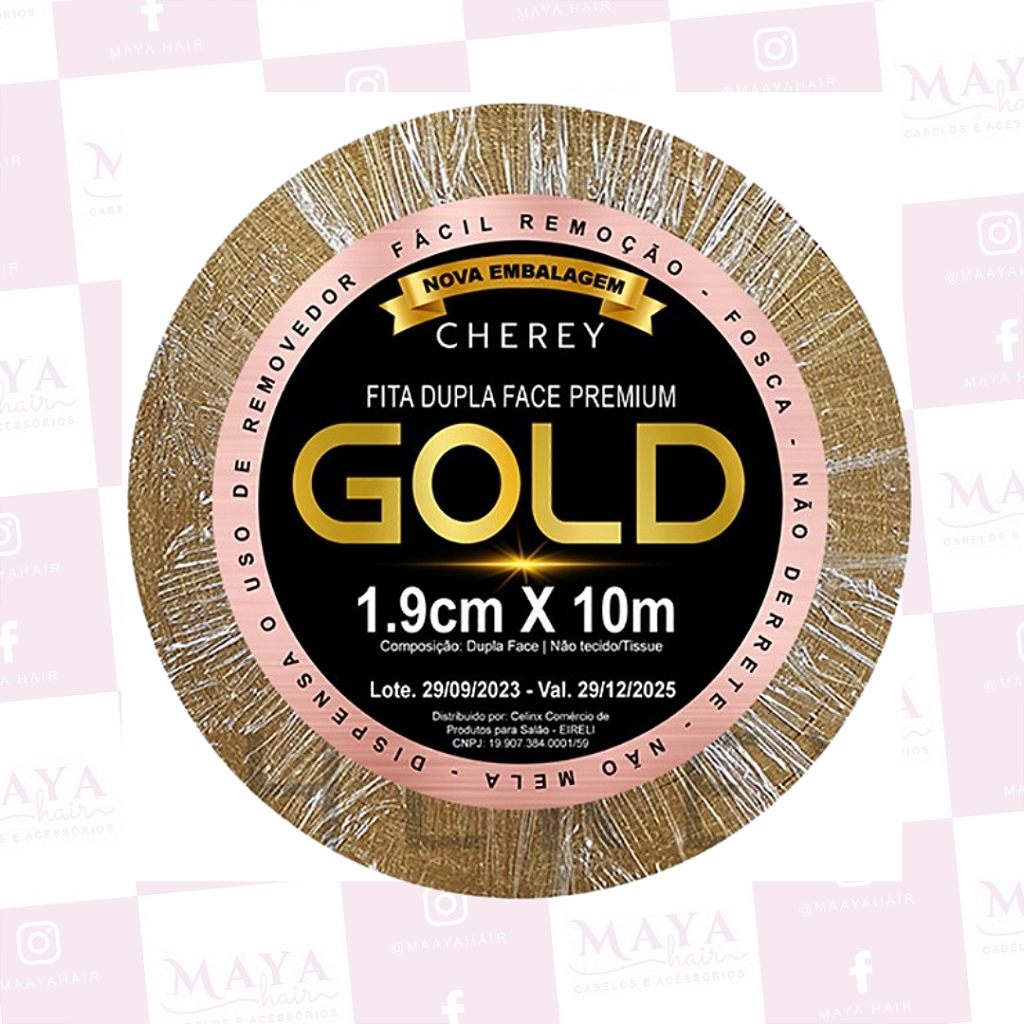 FITA ADESIVA GOLD CHEREY TAPE PRÓTESE MEGA HAIR 10 METROS X 1,9CM