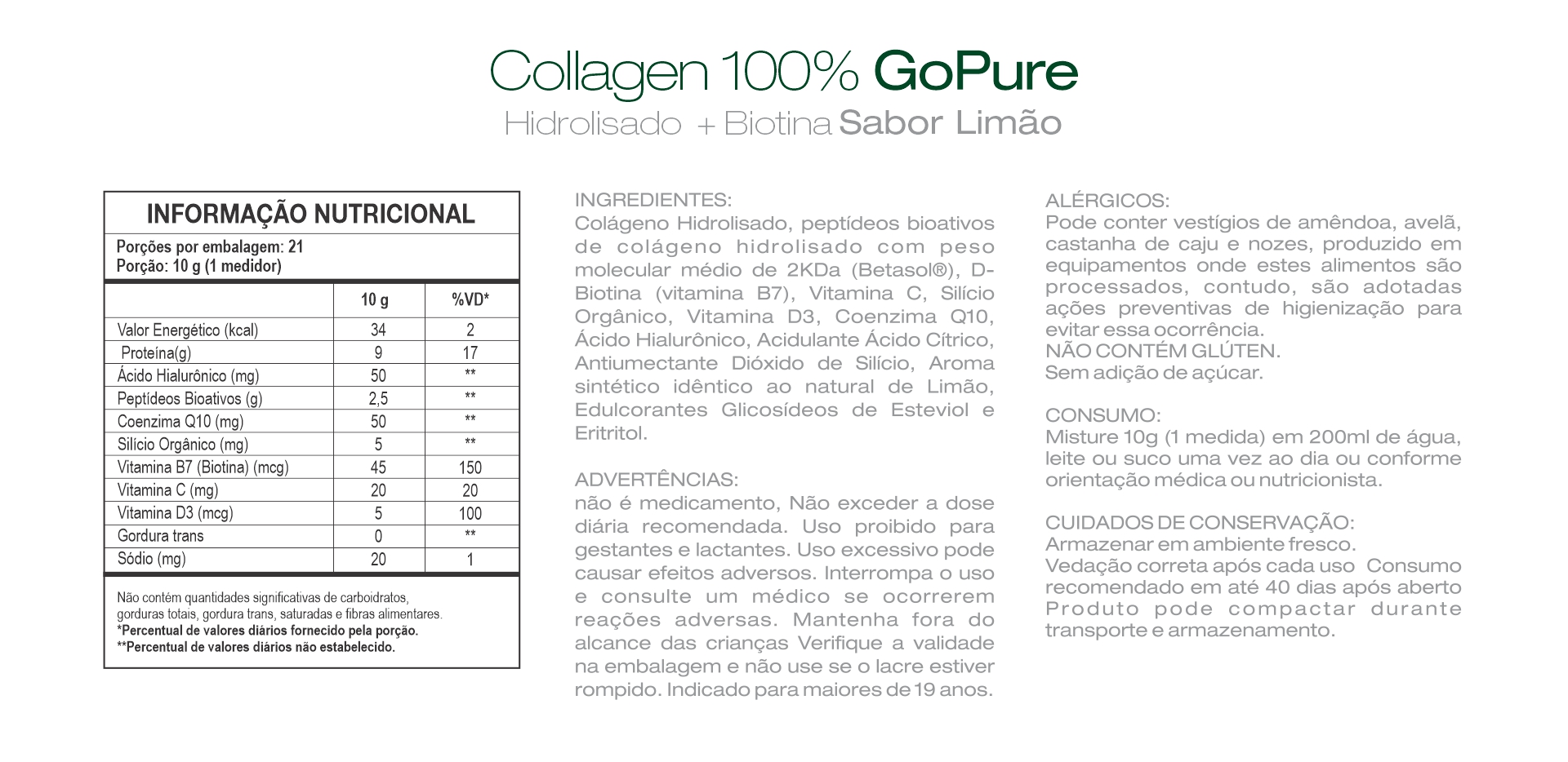 Collagen Biotina Sabor Limão