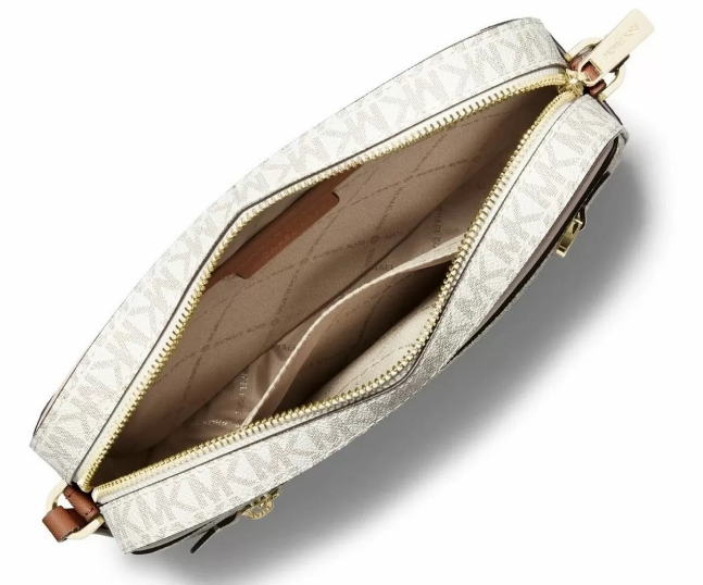 MK Bolsa Transversal Crossbody Jet Set Média com logo MK Vanilla