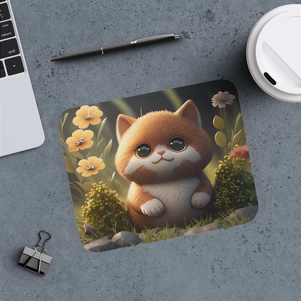 Mouse pad YENDOSTEEN borracha antiderrapante para jogos, gatinho gato doce  animal bigode casaco rato persa com bordas costuradas