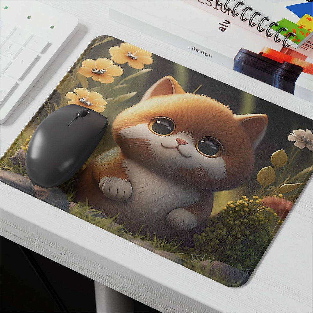 Mouse pad YENDOSTEEN borracha antiderrapante para jogos, gatinho gato doce  animal bigode casaco rato persa com bordas costuradas