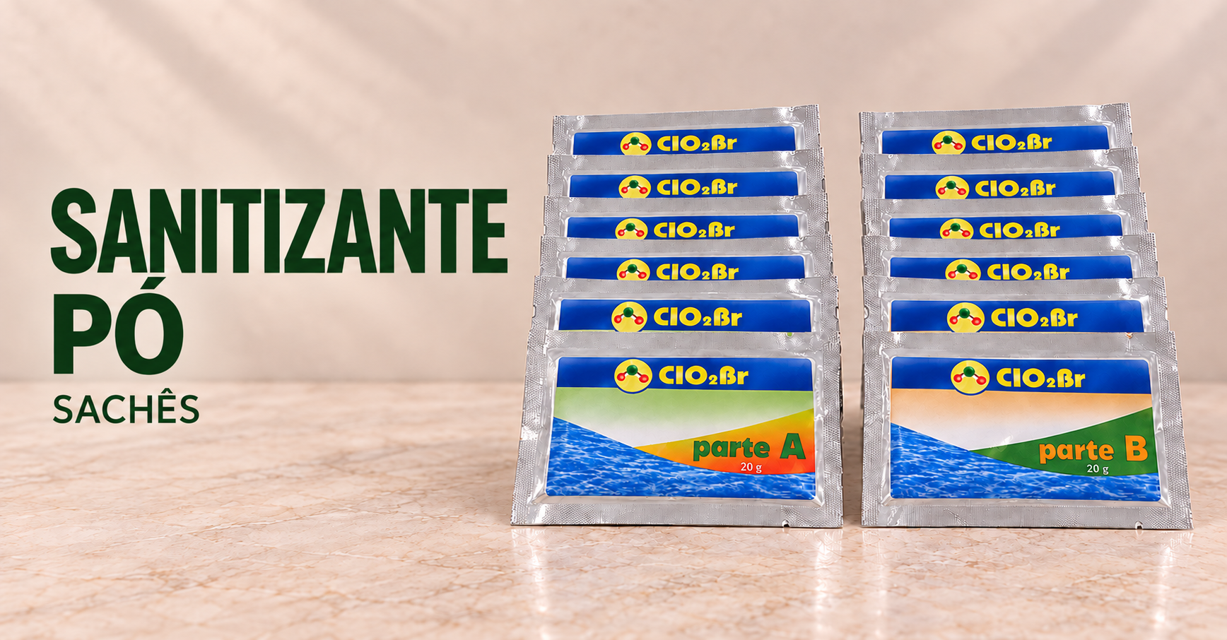 SANITIZANTE PÓ: seleção de produtos CLO2BR