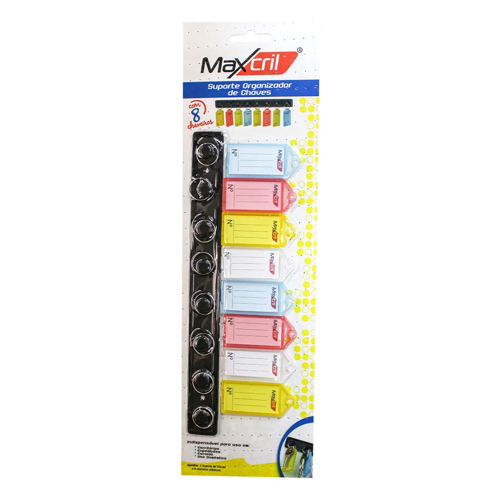 Suporte Organ.de Chaves C/8 Chaveiros Cores Sortida MAXCRIL