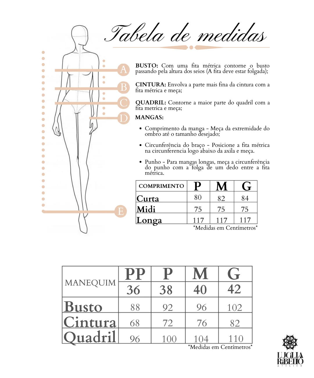 Tabela De Medidas Luc Lia Ribeiro Atelier