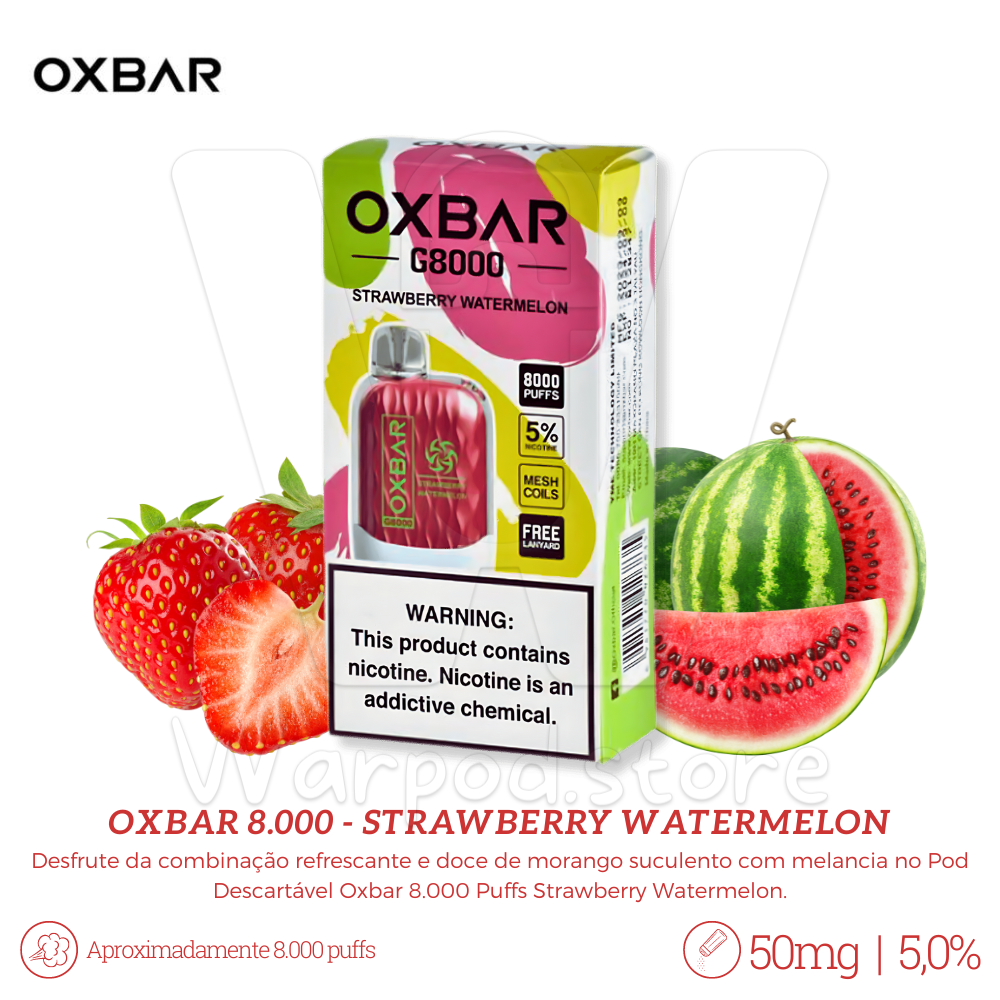 Pod Desc Oxbar 8.000 - Strawberry Watermelon - Warpod Store - Uma Guerra de  Sabores