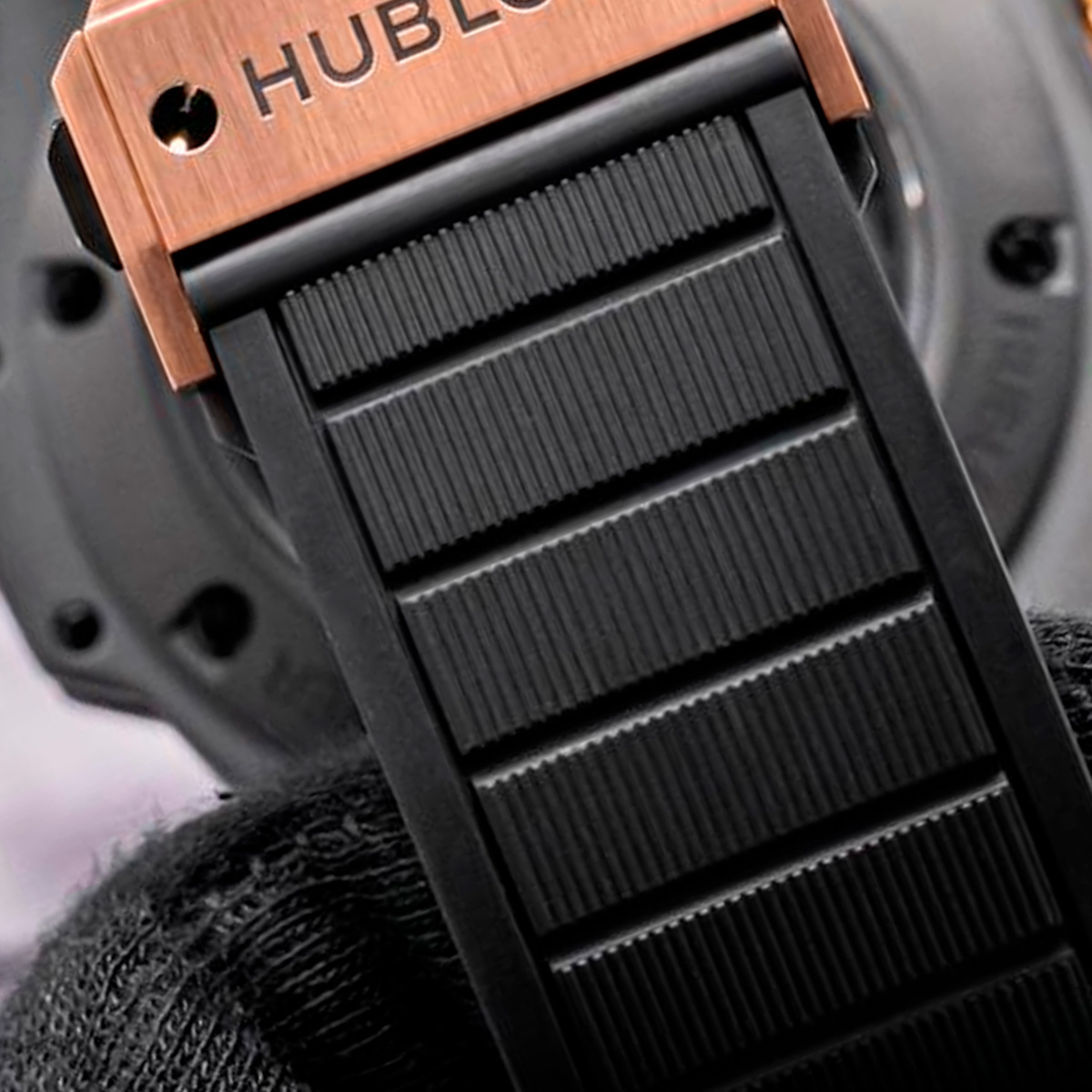 Pulseira para Relógio Compatível com Hublot King Power Unico King Gold Quadradinha Borracha Marrom