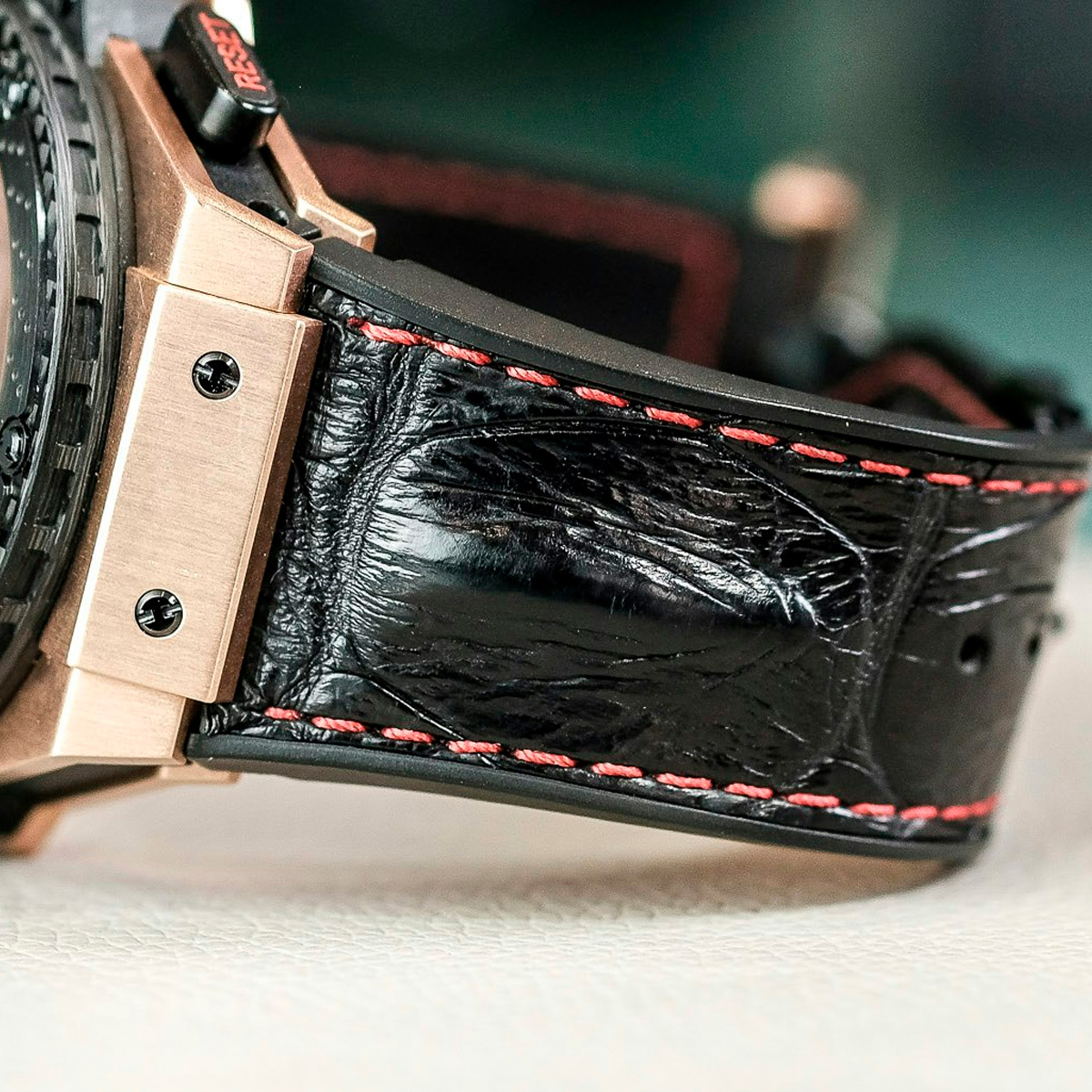 Pulseira para Relógio Compatível com Hublot King Power Couro com relevo Charuto Preto com Costura Branco