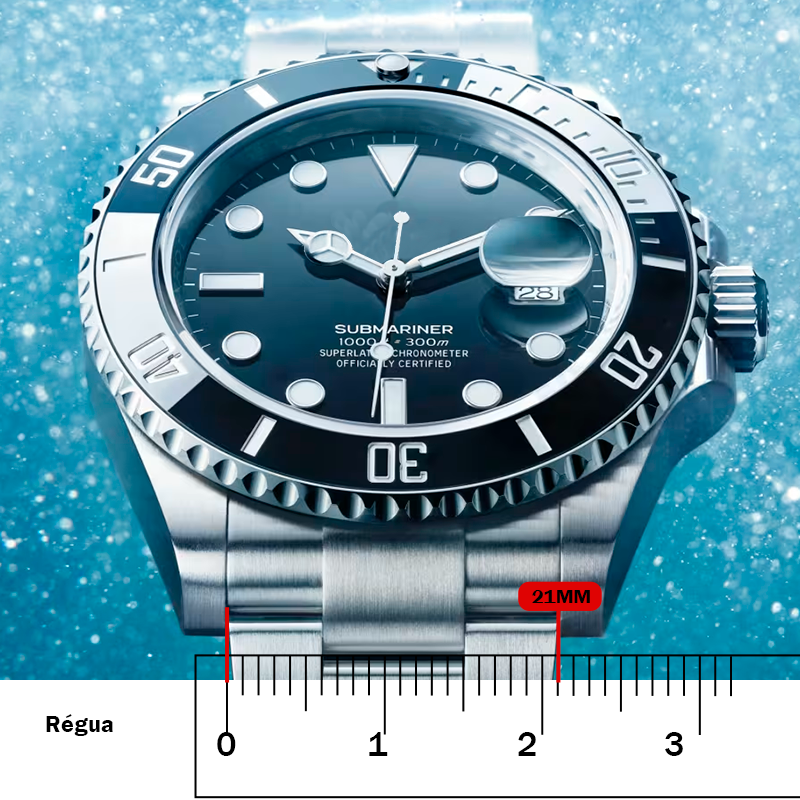 Pulseira para Relógio Compatível com Rolex Todos Modelos de 21mm na Cor Preto