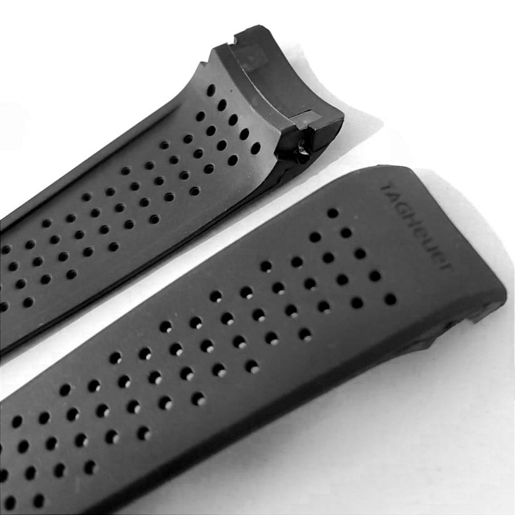 Pulseira para Relógio Compatível com Tag Heuer Pendulum Em Borracha Preto Com encaixe de 24mm/ Fivela 20mm