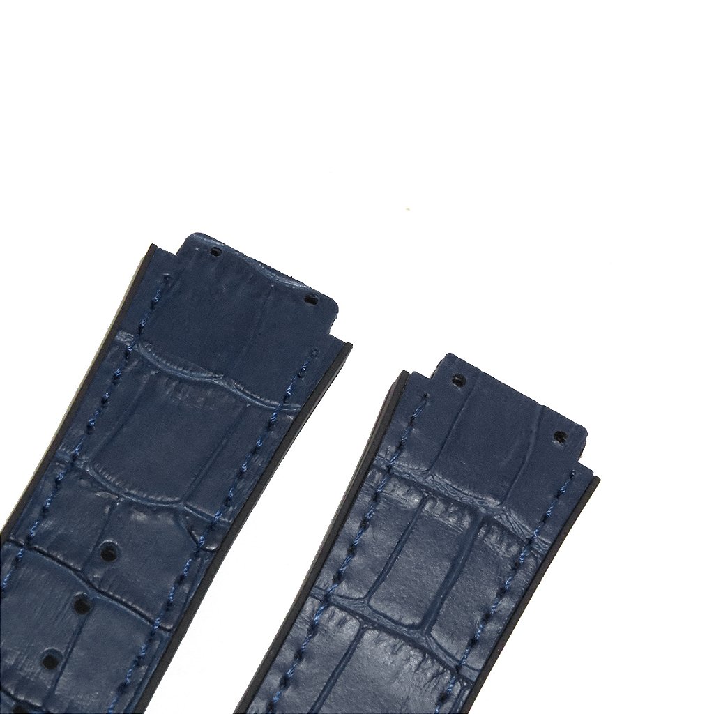 Pulseira para Relógio Compatível com Hublot King Power (Jose Mourinho) Couro Azul Petróleo com Costura Preto