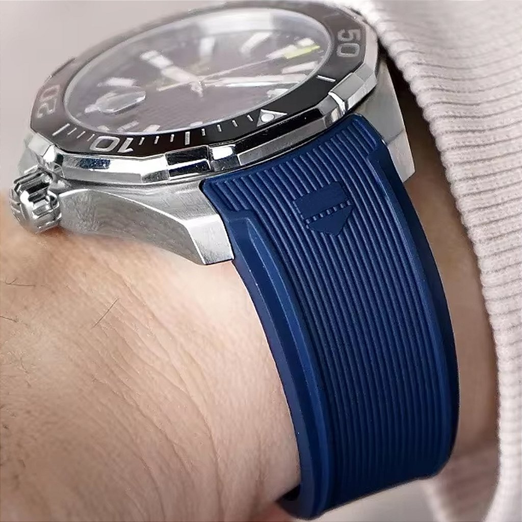 Pulseira para Relógio Compatível com Tag Heuer 100 SLS M Benz Em Borracha Preto 24mm/ Fivela 20mm