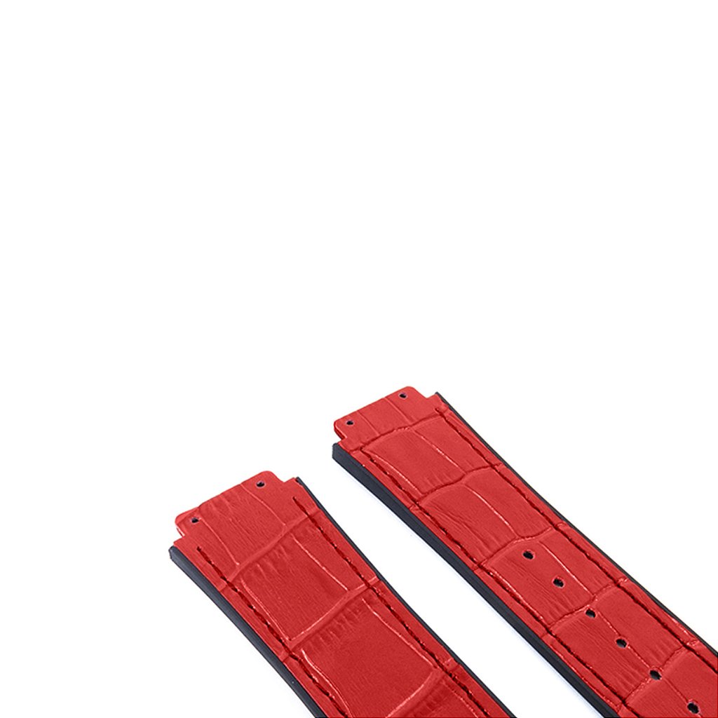 Pulseira para Relógio Compatível com Hublot Big Bang Encaixe de 25mm Couro Sintético Vermelho Interior em Borracha