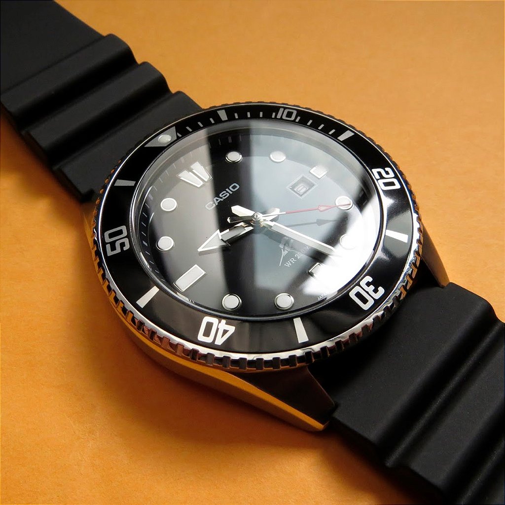 Pulseira para Relógio Compatível com Casio Marlin Duro Bill Gates MDV-106 Entre Outros Borracha Preto 22mm Comleta com Fecho