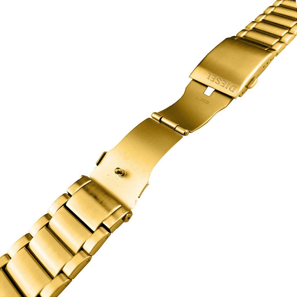 Pulseira para Relógio Compatível com Diesel 28mm em Aço Inoxidável Dourada com Fecho Deployant