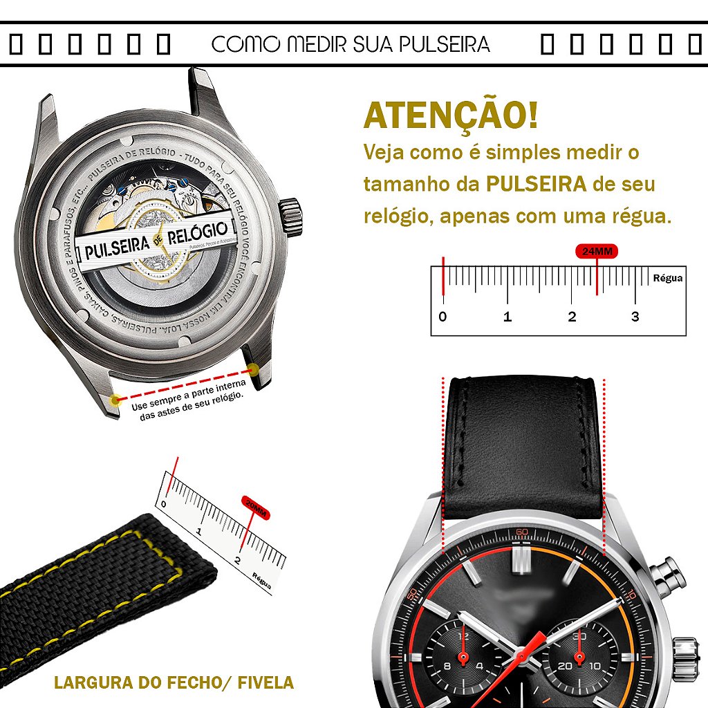 Pulseira para Relógio Compatível com Tag Heuer Nylon Preto e Costura Azul Encaixe 24mm/ Fivela 20mm