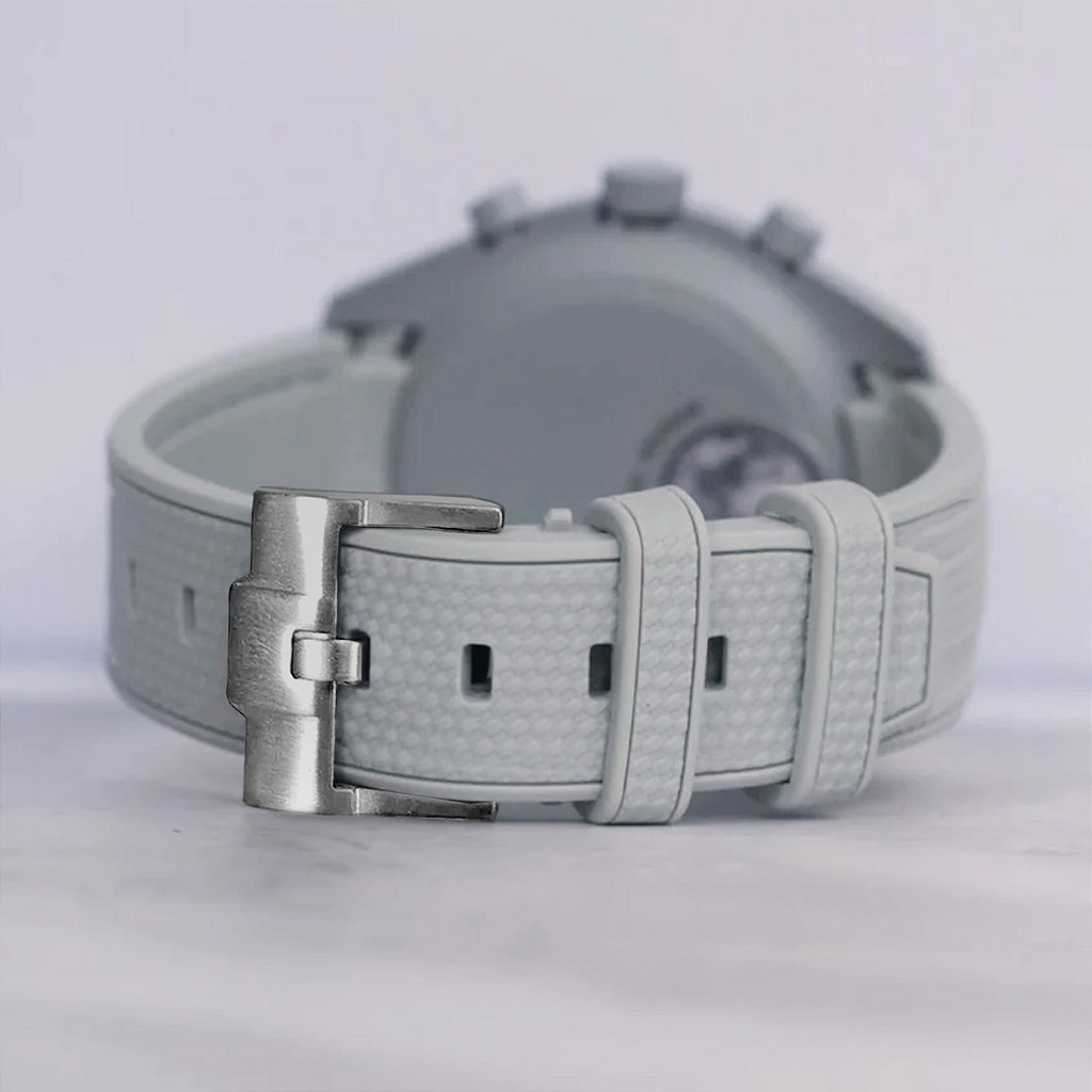 Pulseira para Relógio Compatível com Omega X Swatch Moonswatch Missão para Lua 1965 Cinza Claro Borracha Completa com Fivela