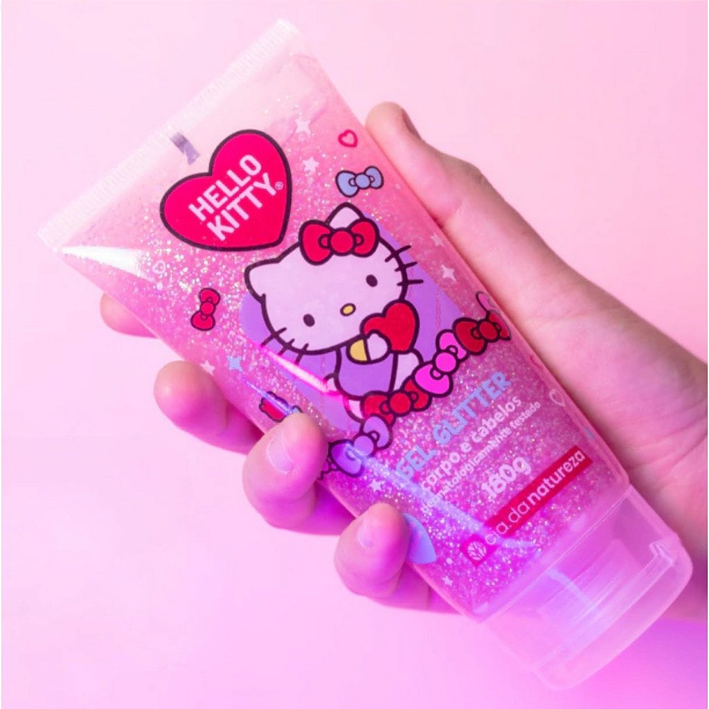 Gel Glitter Cia da Natureza Hello Kitty Corpo e Cabelo 180g