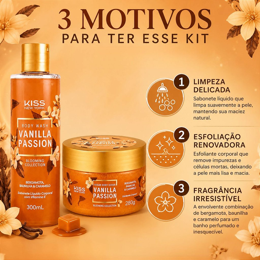 Kit Kiss Ny Vanilla Passion: Sabonete Líquido 300ml e Esfoliante