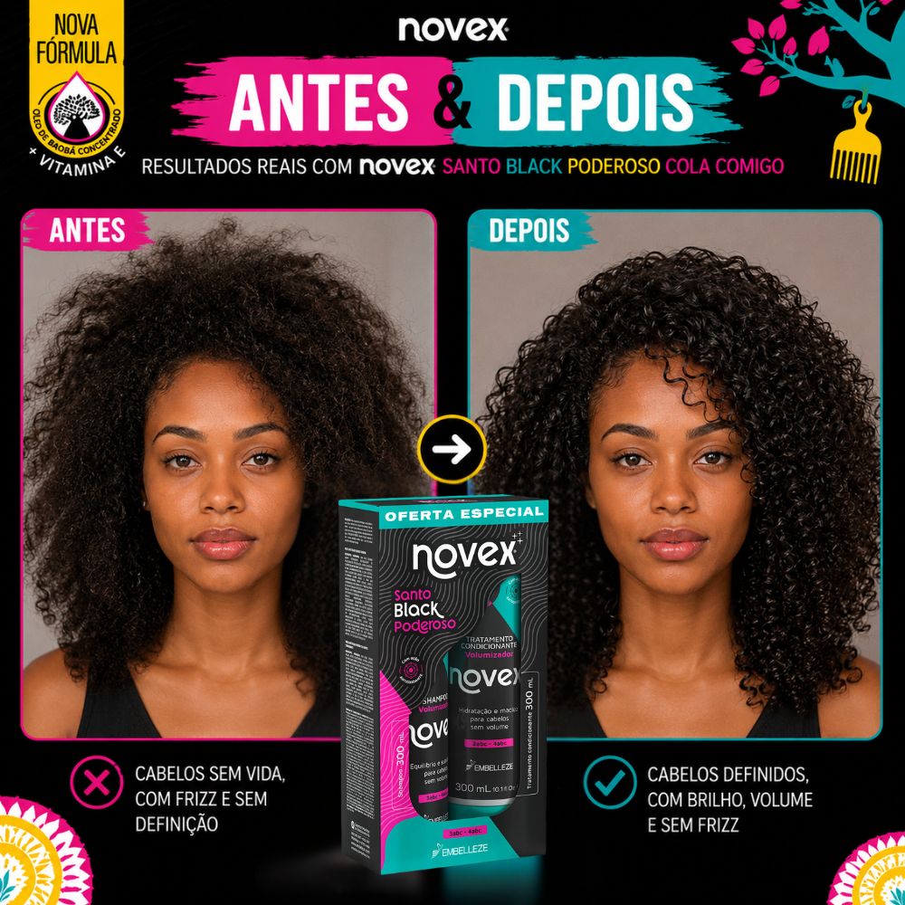 Kit Novex Santo Black Poderoso: Shampoo e Tratamento Condicionante