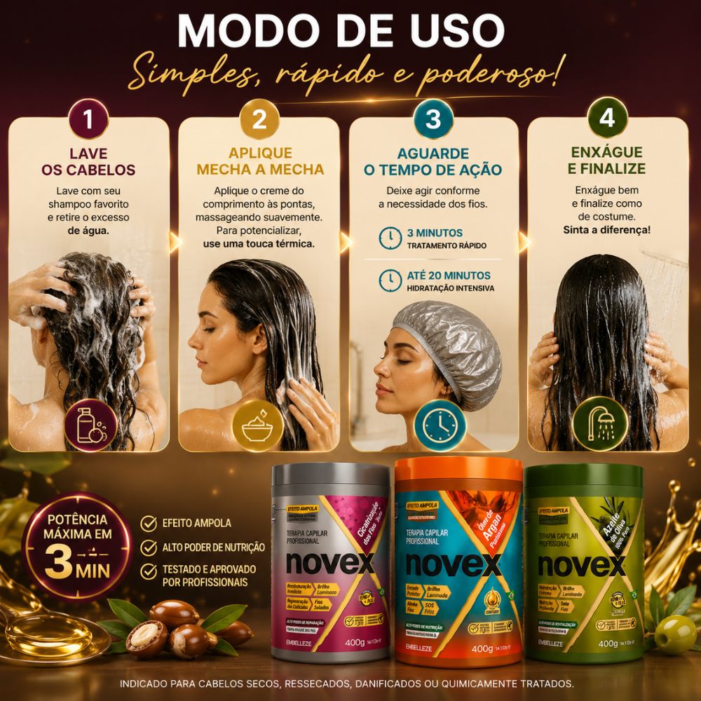 Kit Novex Cronograma Terapia Capilar: Cicatrização Dos Fios, Óleo