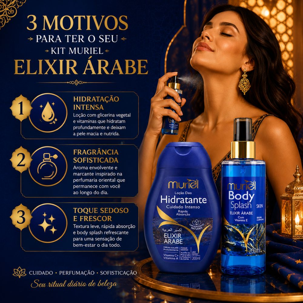 Kit Muriel Elixir Árabe: Body Splash e Loção Deo Hidratante 200ml