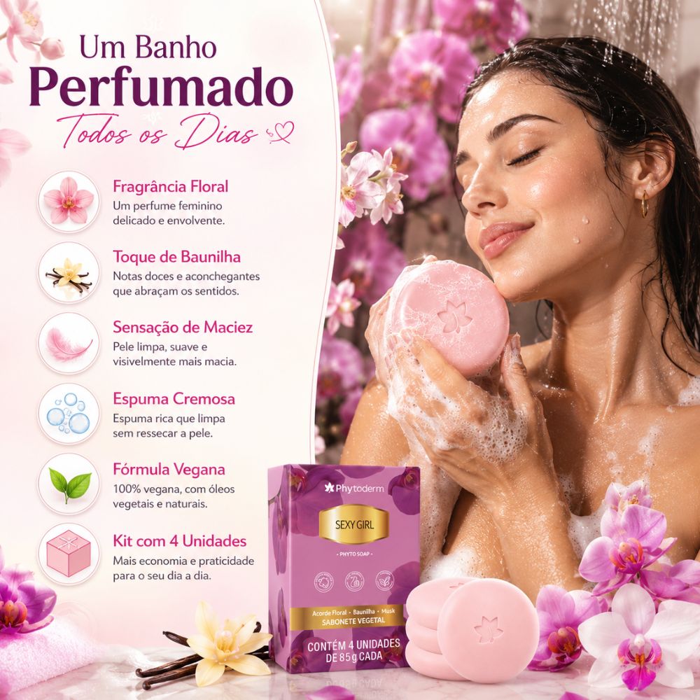 Kit Phytoderm Sabonete Vegetal Sexy Girl 85g Com 4 Unidades