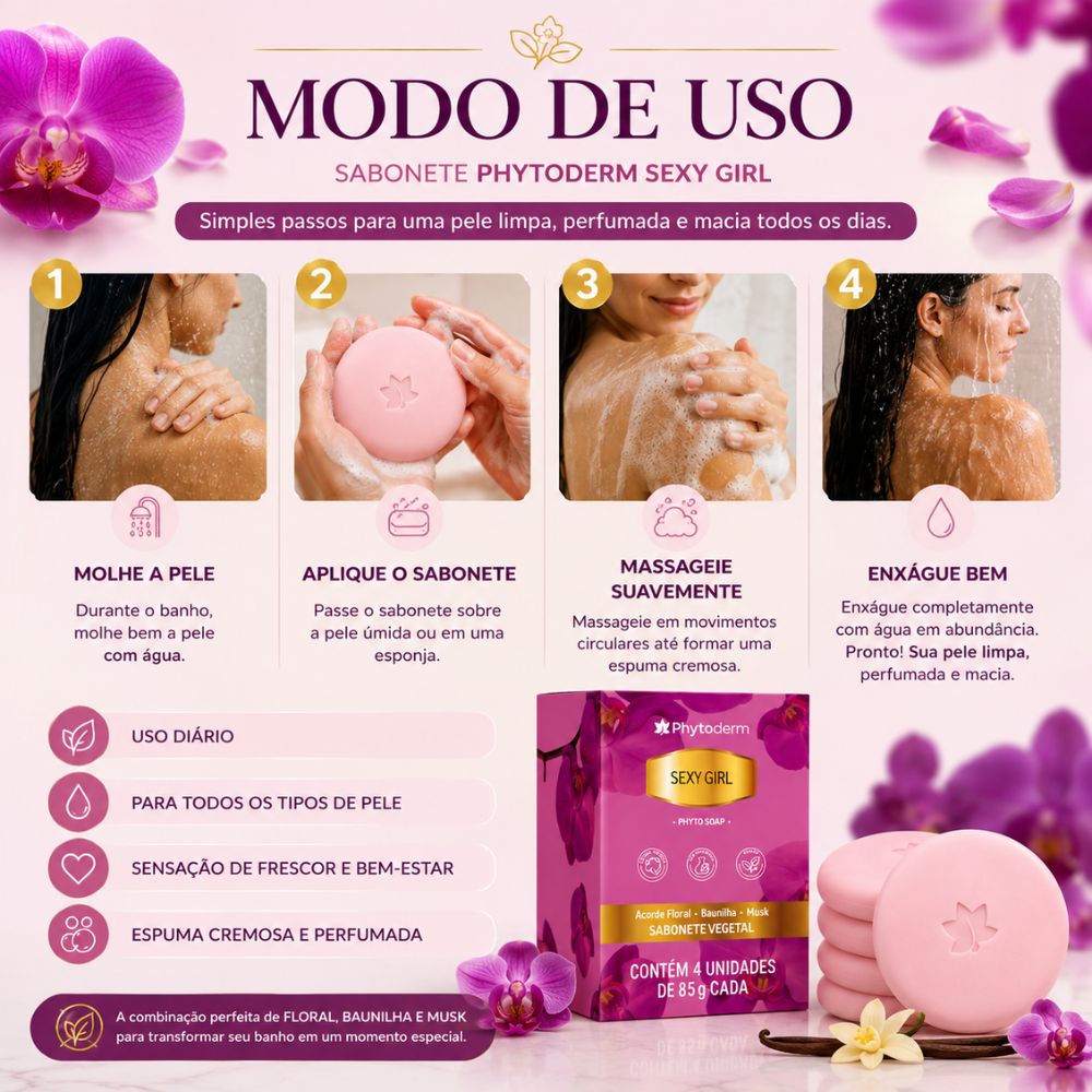 Kit Phytoderm Sabonete Vegetal Sexy Girl 85g Com 4 Unidades