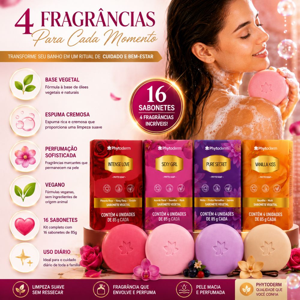 Kit Phytoderm Sabonete Vegetal: Intense Love, Pure Secret, Vanilla