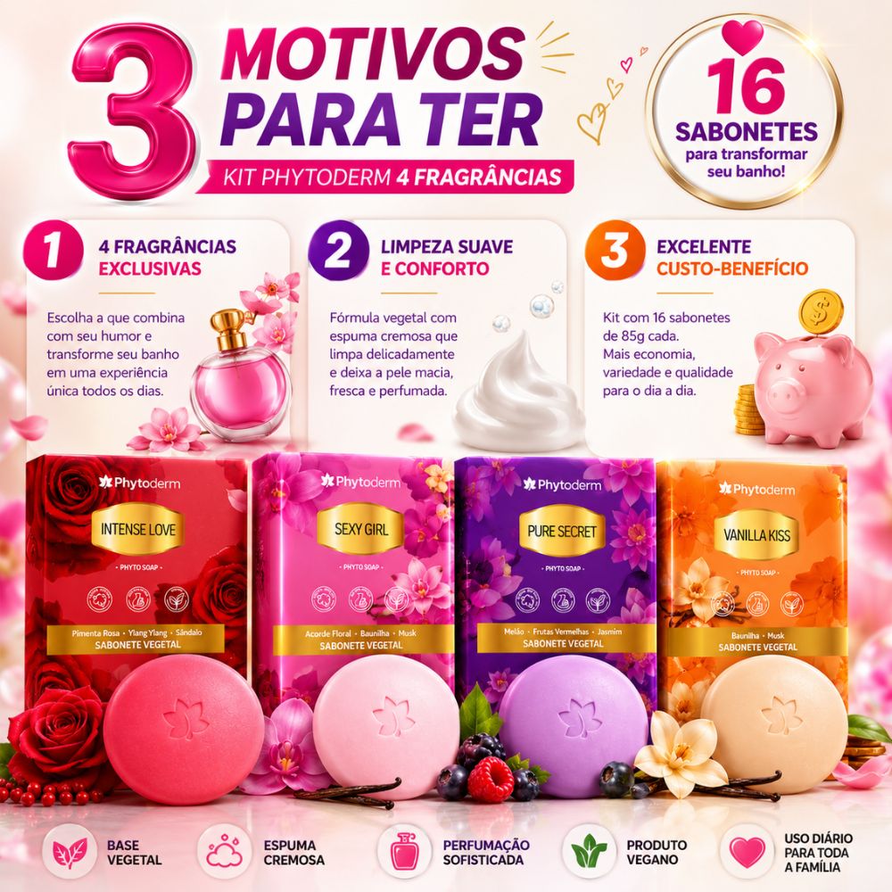 Kit Phytoderm Sabonete Vegetal: Intense Love, Pure Secret, Vanilla