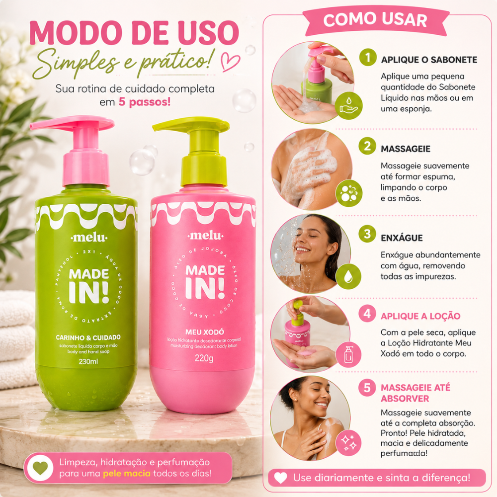 Kit Melu Made In!:Sabonete Líquido 230ml e Loção Hidratante 220g
