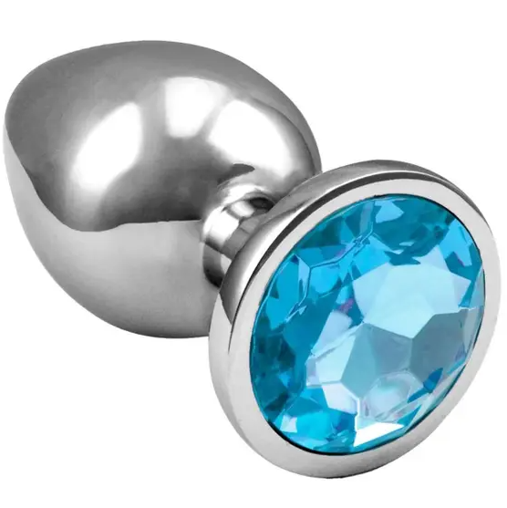 Plug Anal "P" Ao Inoxidvel Formato Cnico Pedra de Cristal Redonda Azul  Cu - Pimentaria S2 | Sex Shop