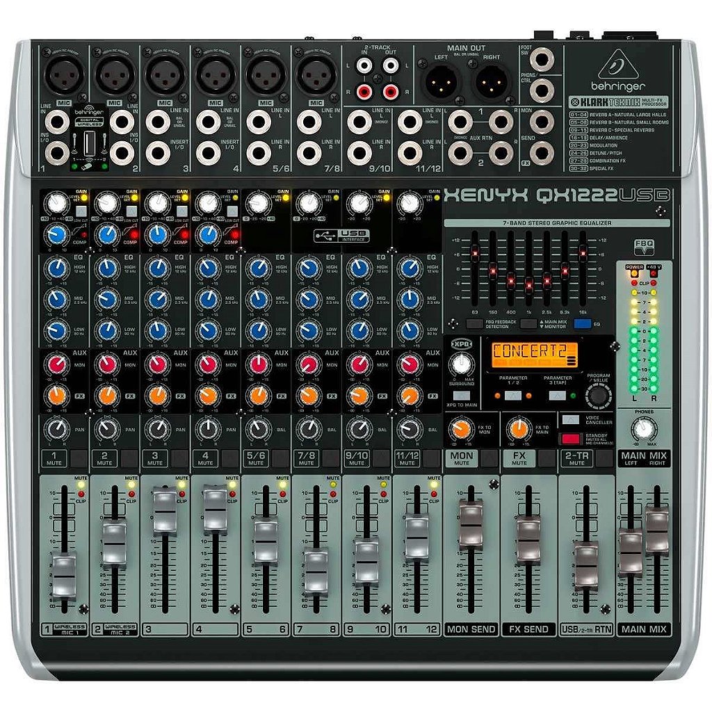 Mesa de Som Analógica BEHRINGER XENYX QX1222 USB - 12 ENTRADAS - 8