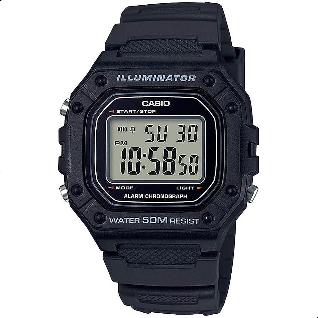 時計 CASIO G-SHOCK KENWOOD Relógio de Pulso Masculino Casio Digital Preto W-218H-1AVDF - RBM