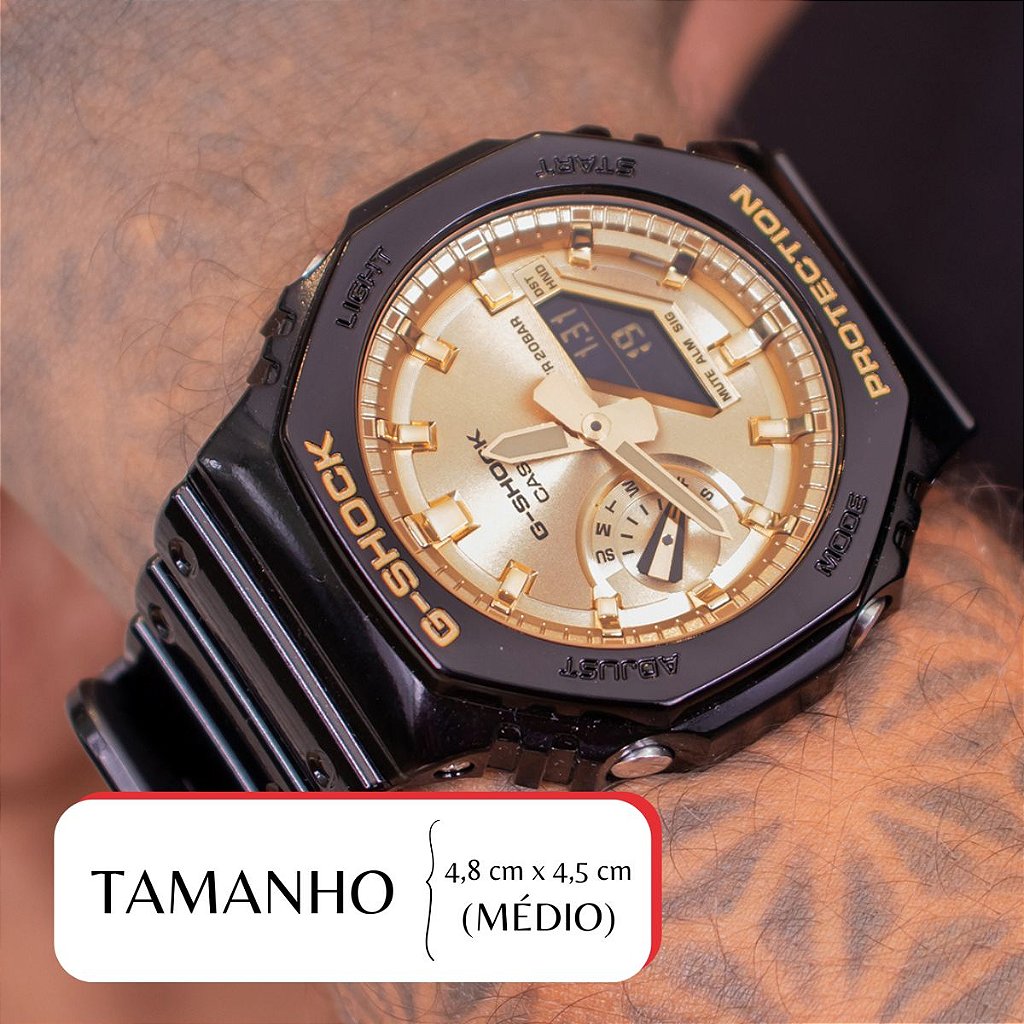 Relógio Masculino Casio G-Shock Anadigi Preto Dourado GA-2100GB