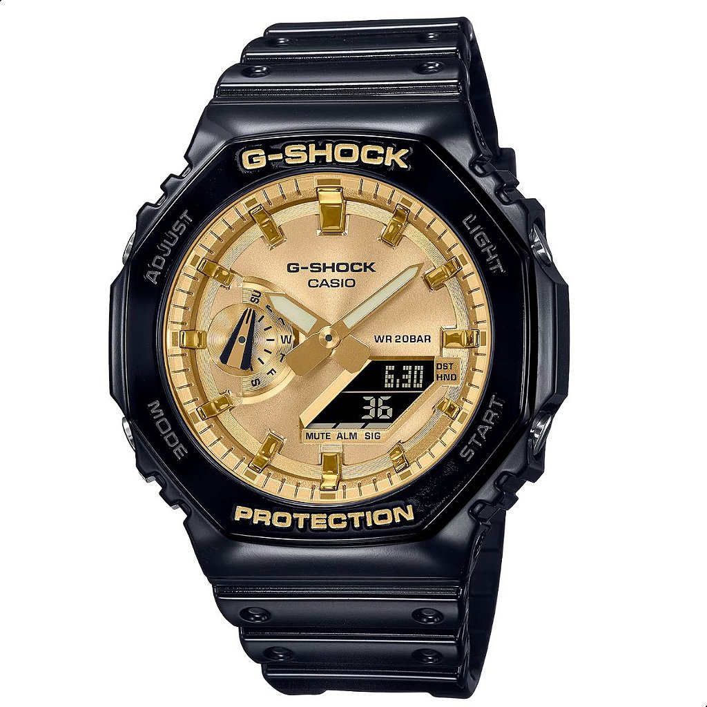 G-SHOCK GA-2100 ゴールド/ブラック Relógio Masculino Casio G-Shock Anadigi Preto Dourado GA-2100GB