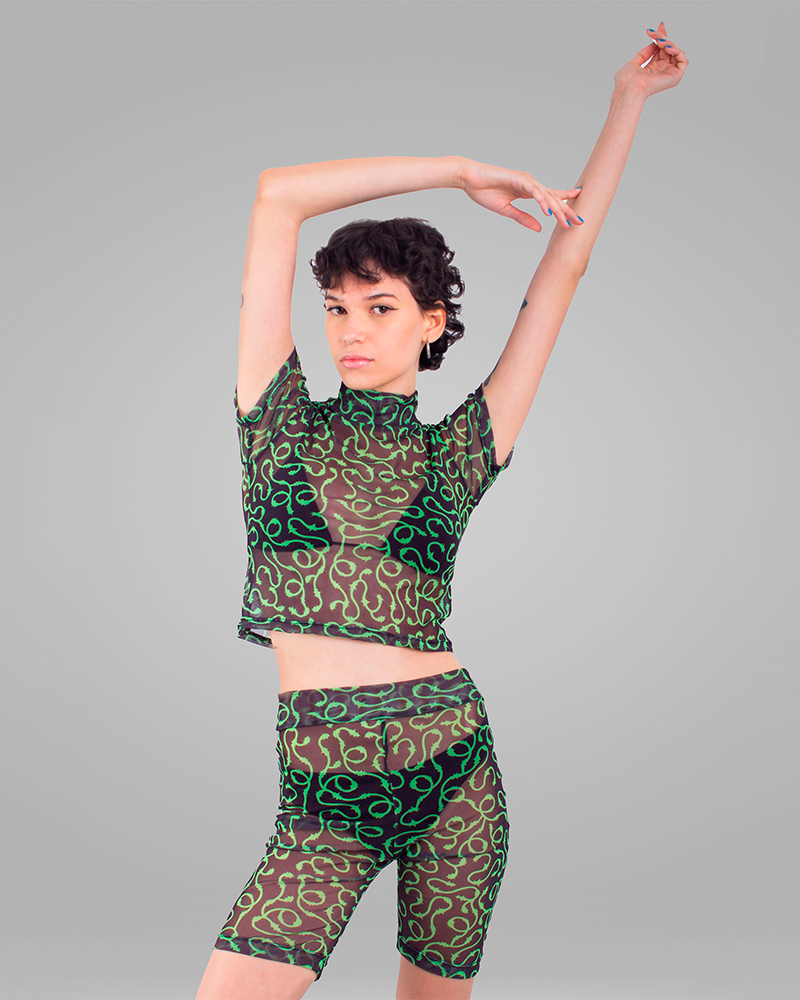 SHORT BIKER EM TULE ESTAMPADO SEGUNDA PELE FRENZY MANIFESTA