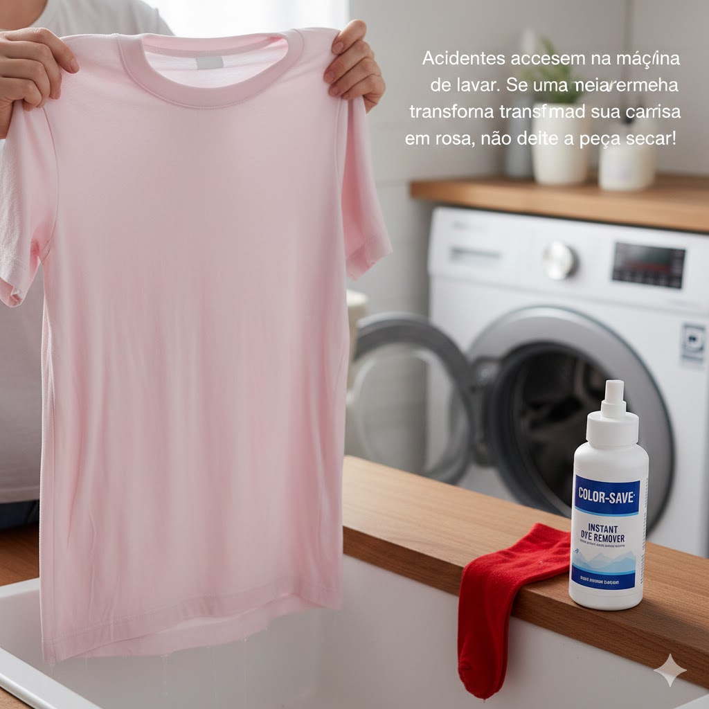 Acidentes acontecem na máquina de lavar. Se uma meia vermelha transformou sua camisa branca em rosa, não deixe a peça secar!
