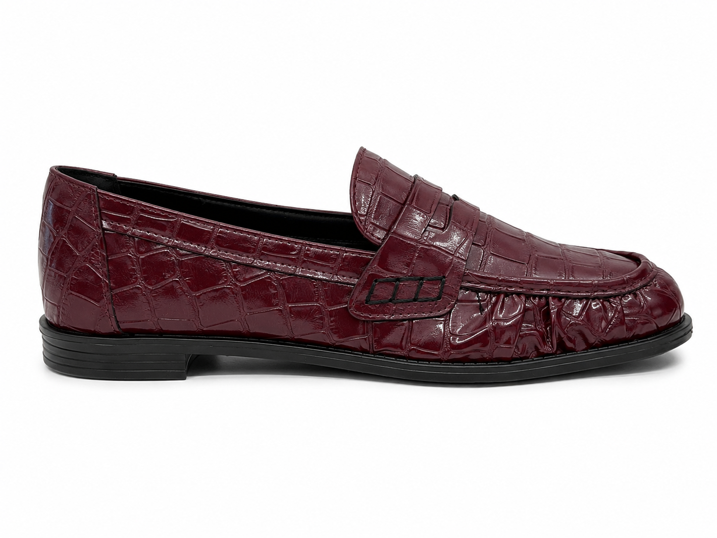Mocassim Feminino Roma Marsala Croco com bico redondo