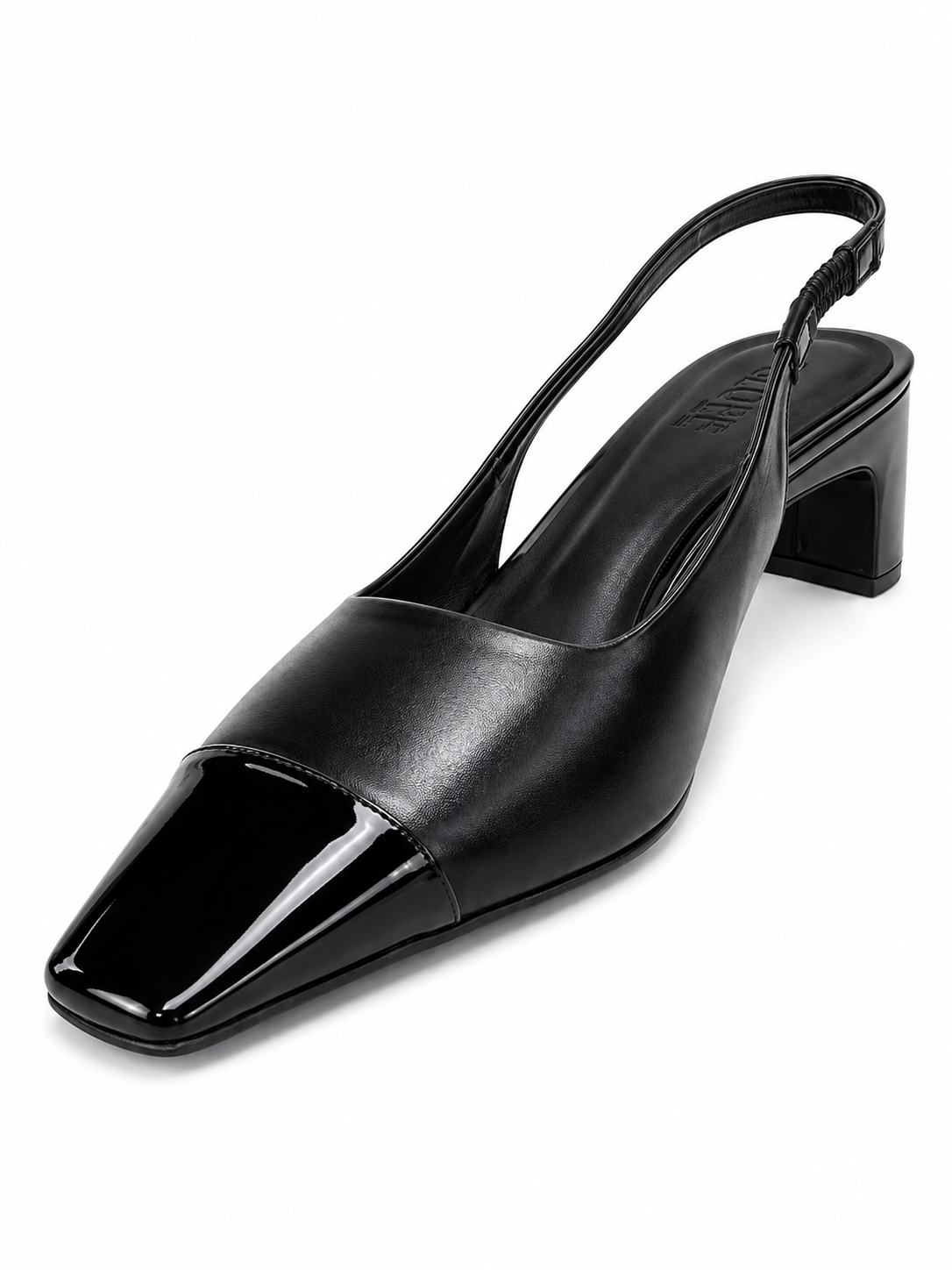 Slingback Feminino Lucca Preto com bico quadrado e ponteira em verniz
