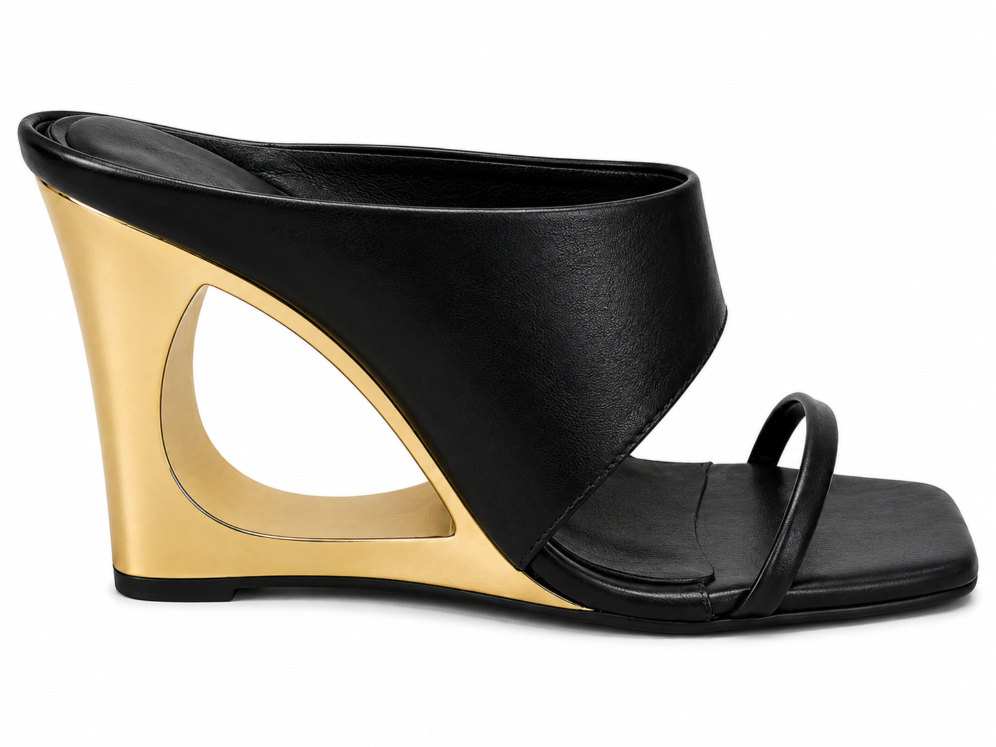 Tamanco Feminino Veneza Preto com Salto Dourado Escultural