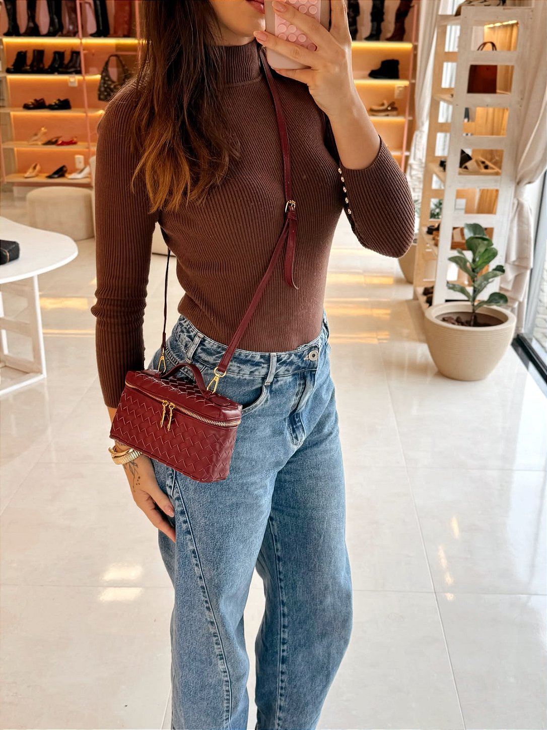 Bolsa Feminina Vanety Marsala com Alça Longa Removível