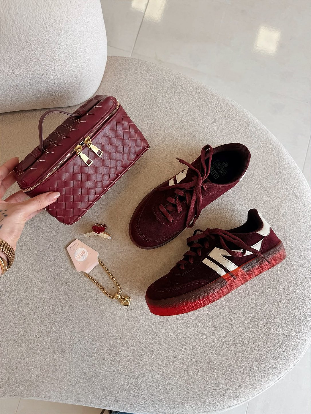 Detalhes da Bolsa Feminina Vanety Marsala com Efeito Trançado