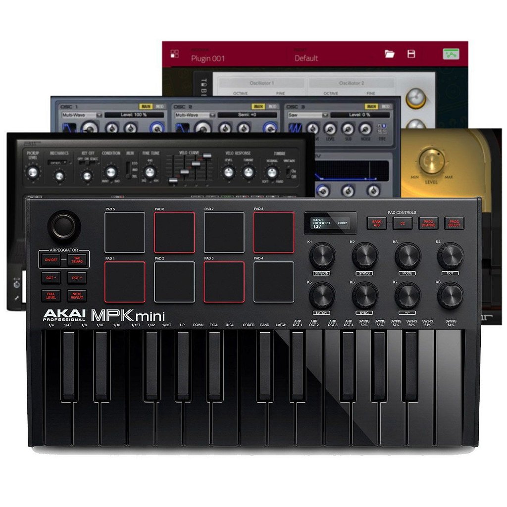 Controlador 25 teclas akai mpk mini - Amplitude Som Profissional