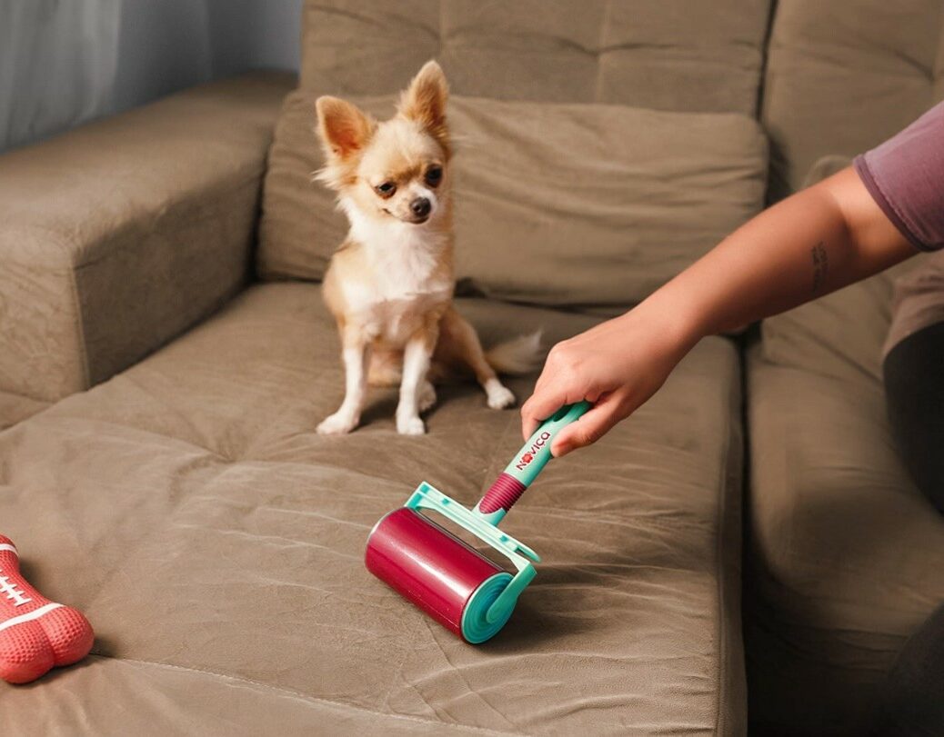 Tutor limpando a casa para o pet